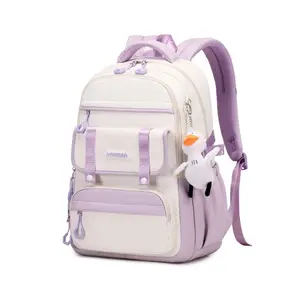 Durable Waterproof Backpack for Teens - Cute School Bag with Multiple Pockets Machine Washable Polyester Includes Free Duck Keychain Organized Storage Fun