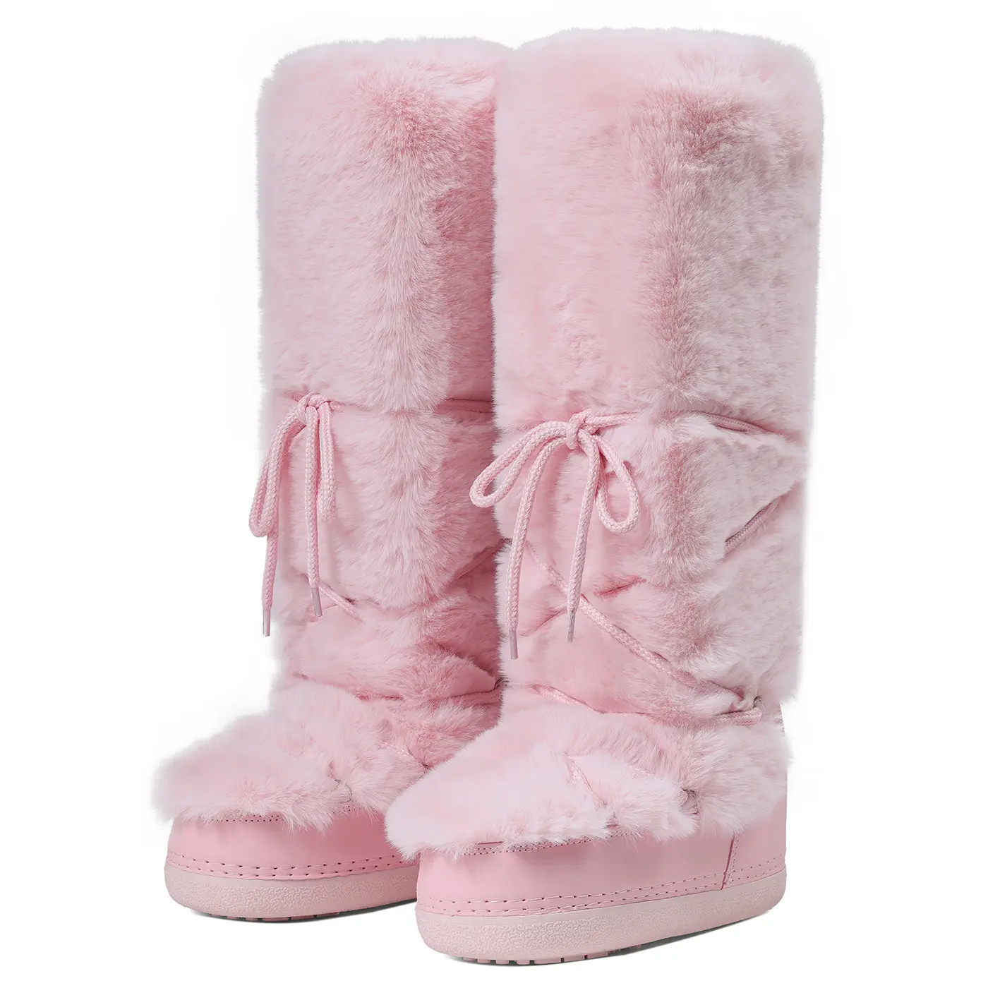 AOSPHIRAYLIAN Women's Faux Fur Knee-High Snow Boots, Cozy Plush-Lined, Drawstring Detail, Non-Slip Casual Winter Walking Shoes