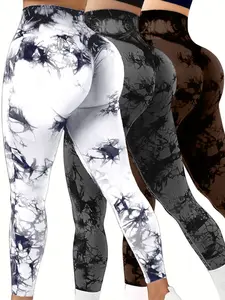3 Pack Tie Dye Print High Waisted Workout leggings for Women Rear Lifting High Waist Tummy Control Yoga Gym Athletic yoga squat proof soft leggings