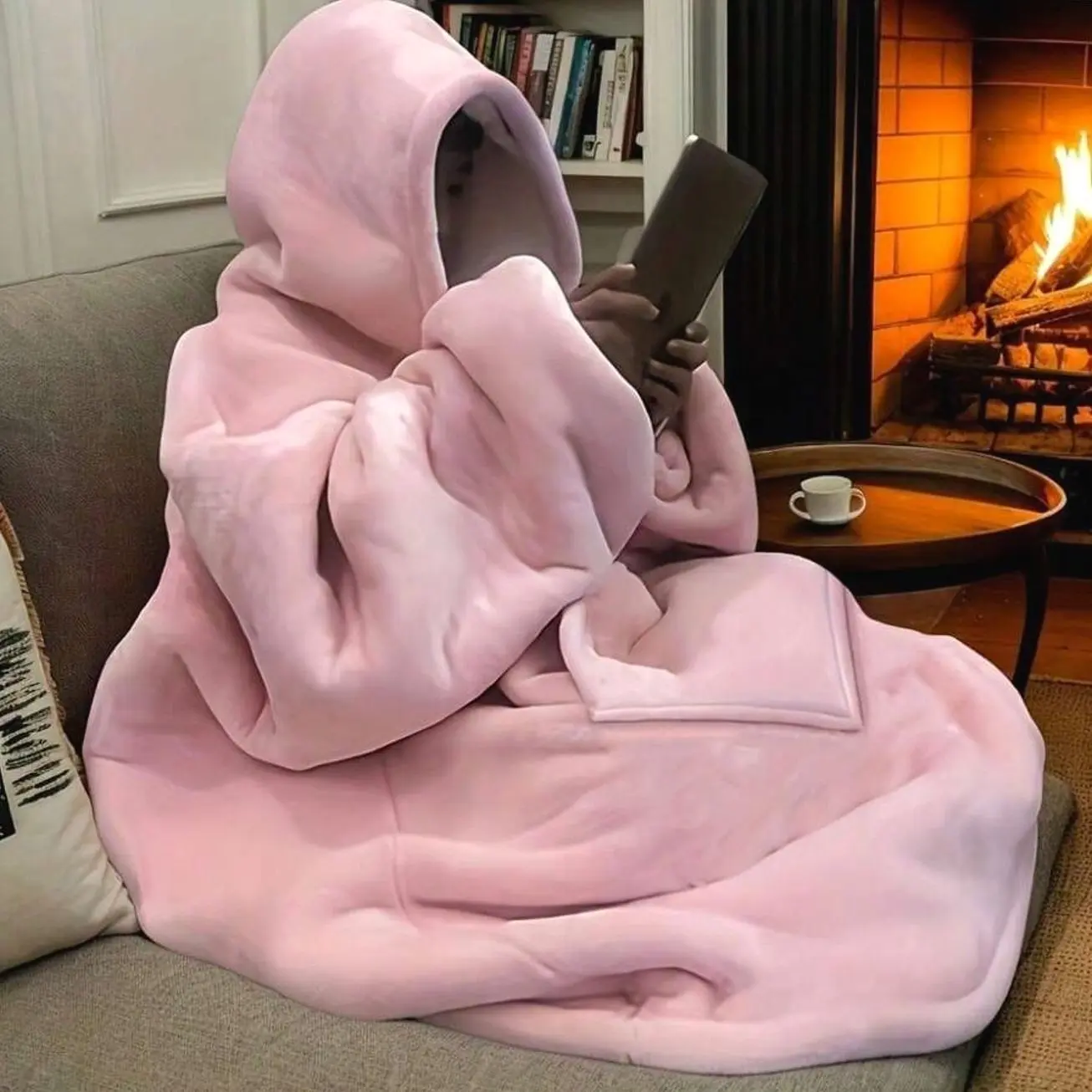 Oversized Wearable Blanket Hoodie, Ultra Soft Double-Sided Fleece Hooded Sweatshirt, Cozy Warm Loungewear for Men and Women