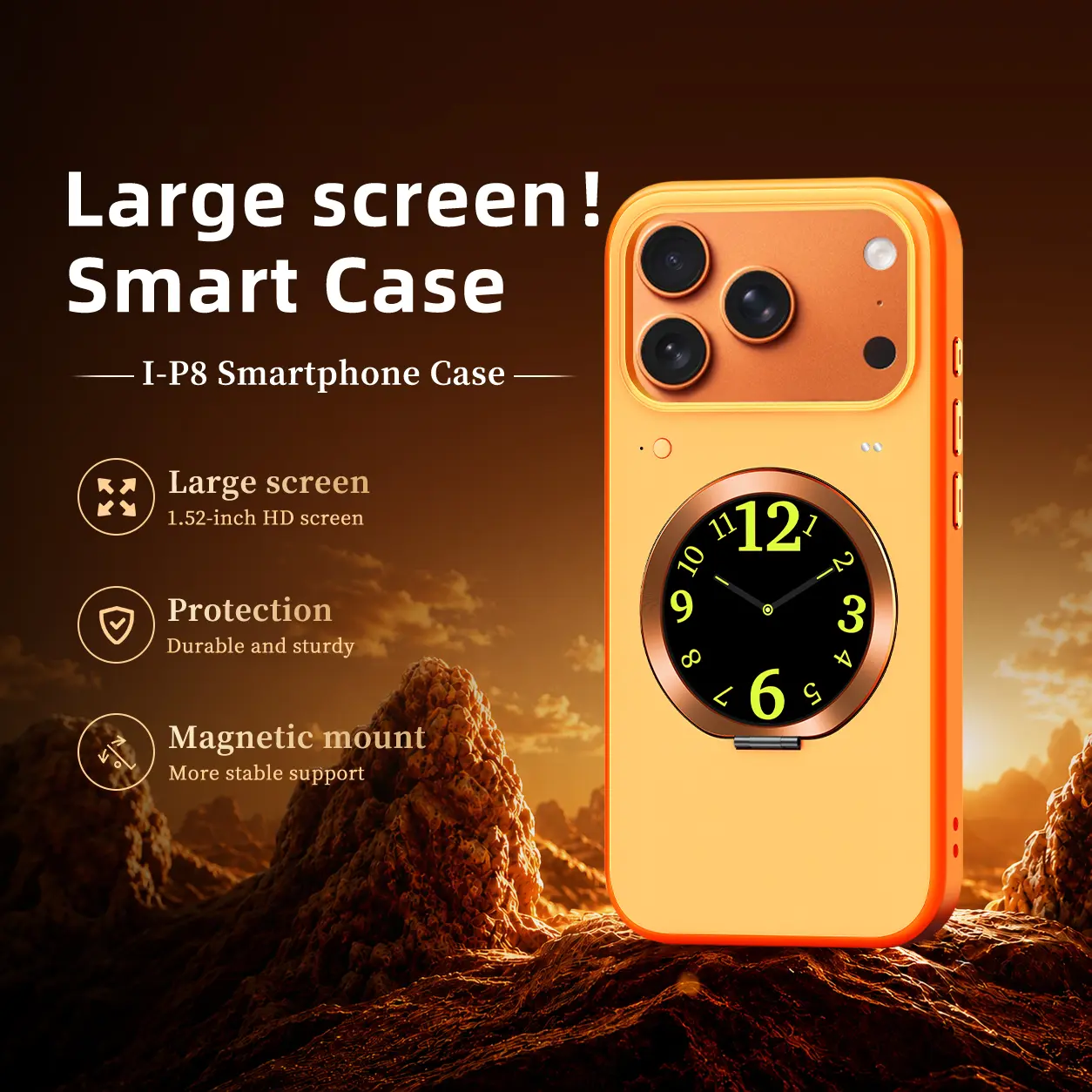 Smart Touch Screen Phone Case with Rotatable Kickstand, Dual Charging, Real-time Notification, Camera Preview Protective Cover