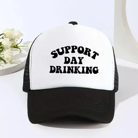 Support Day Drinking Letter Printing Truck Driver Hat, Casual Breathable Mesh Baseball Cap, Funny Gift Hat for Men and Women, Trucker Style Hat, Printed Trucker Hat, Graphic Trucker Hat, Graphic Hats