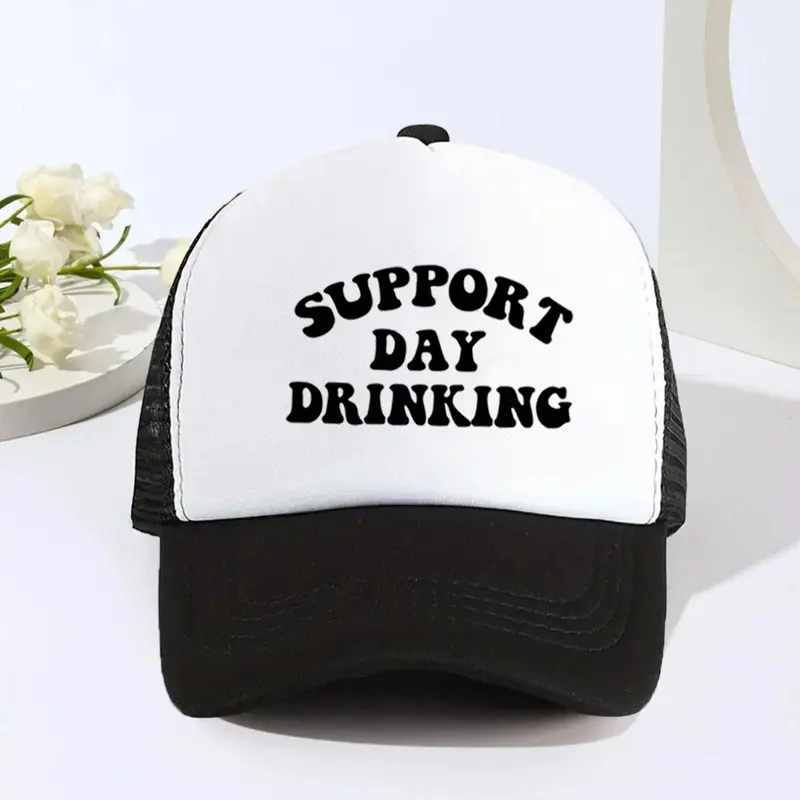 Support Day Drinking Letter Printing Truck Driver Hat, Casual Breathable Mesh Baseball Cap, Funny Gift Hat for Men and Women, Trucker Style Hat, Printed Trucker Hat, Graphic Trucker Hat, Graphic Hats