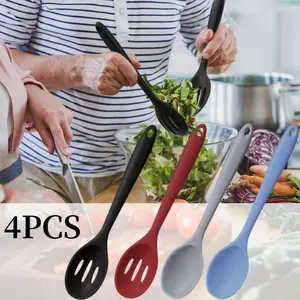 4 Pcs Small Silicone Spoons for Cooking 8 Inch Nonstick Serving Spoons Heat Resistant Slotted Spoon for Mixing & Stirring Kitchen Cooking Utensils, Dishwasher Safe(Mixed Colors)