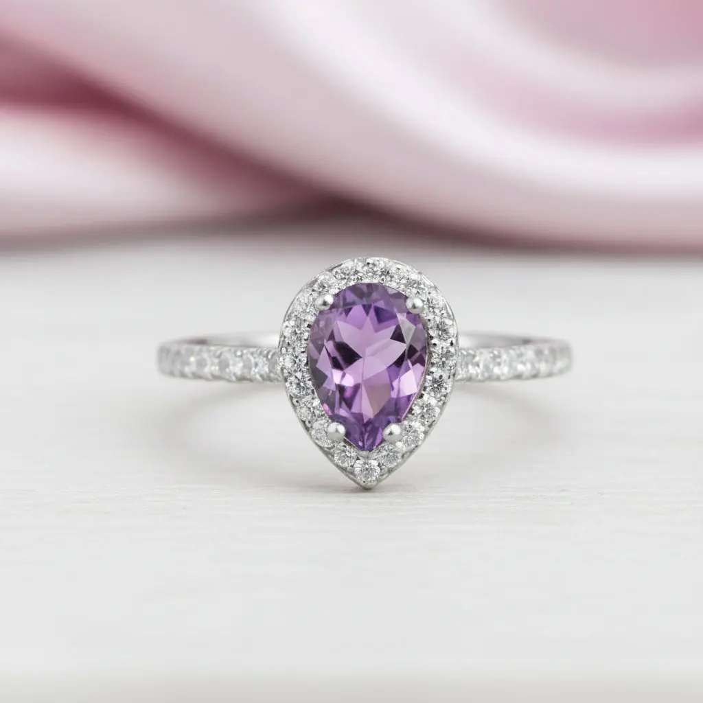 1.08Ct Purple Amethyst Engagement Ring