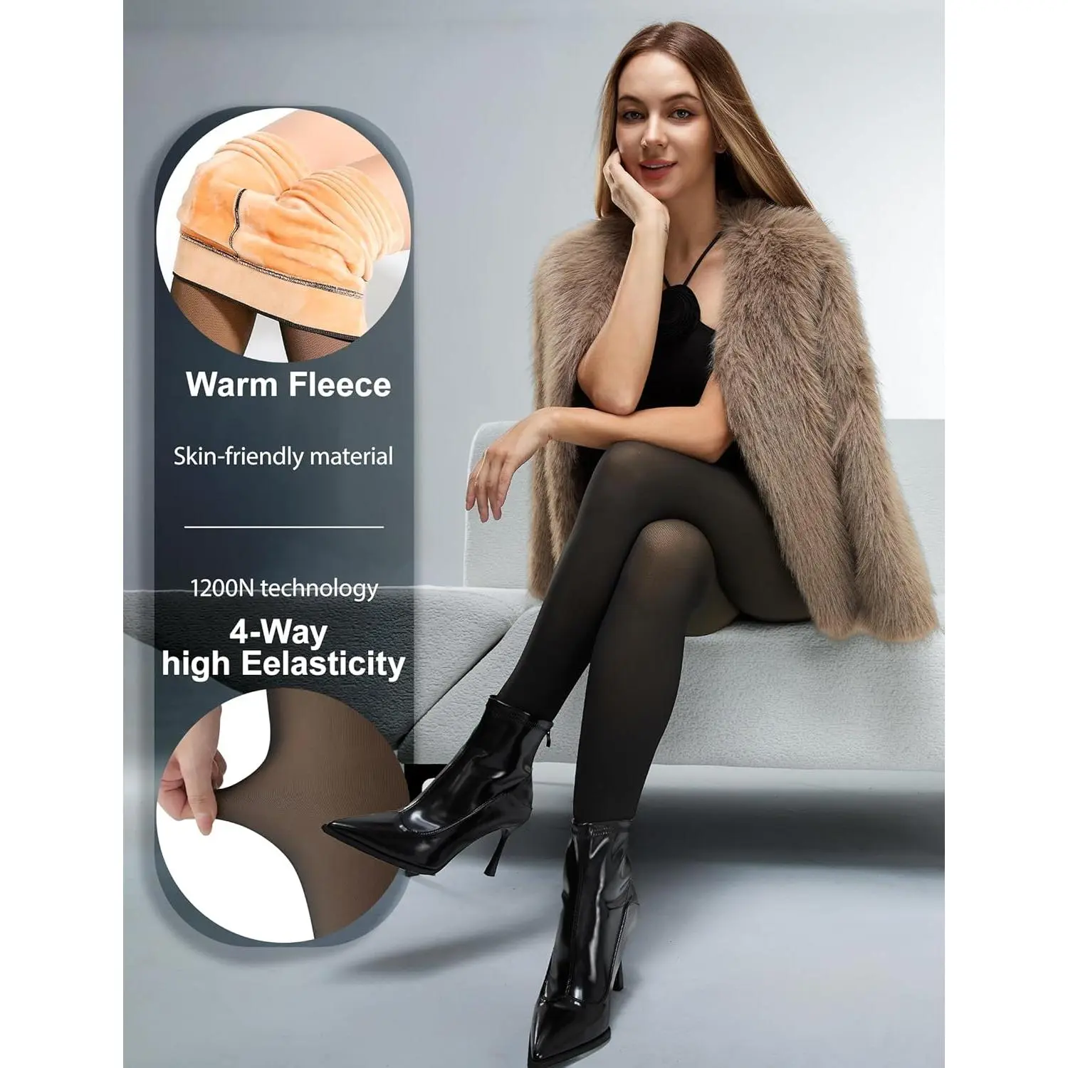 Women's Fleece Lined Thermal Winter Tights - Sheer Translucent Warm Thick Leggings Fake Pantyhose for Dresses Cold Weather Comfortable Opaque Stretchy Layering Essential Women's Fleece Lined Thermal Winter Tights - Sheer Translucent Warm Thick Leggings Fake Pantyhose for Dresses Cold Weather Comfortable Opaque Stretchy Layering Essential
