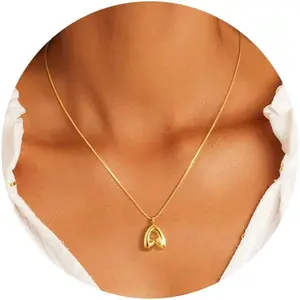 CHESKY Bubble Letter Necklace Dainty Balloon Letter Necklace Fashion Letter Detail Pendant Necklace for Women&Girls Jewelry Initial