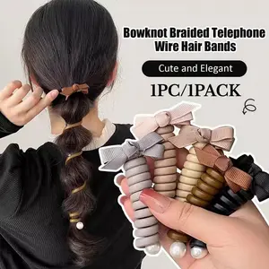 Bow Elastic Rubber Bands for Women Girls Telephone Wire Hair Ties Loop Spiral Coil Hairbands Ponytail Holder Accessories