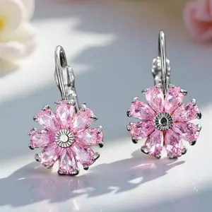 Cute Flower Synthetic Zirconia Earrings - High Quality & Exquisite, with Hook and Clip Options