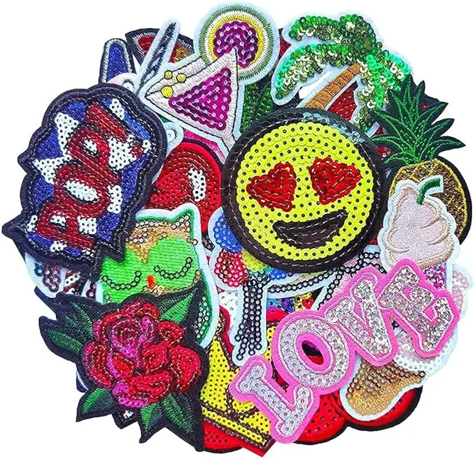 patches - 32pcs Assorted Styles Sequins Sewing on/Iron on Embroidered Patches Clothes Dress Hat Pants Shoes Curtain Sewing Decorating DIY Craft Embarrassment Applique Patches (Sequins 32pcs)