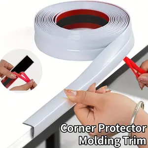 1pc of 5-meter/196.85-inch Corner Protector Molding Trim, Peel-and-stick Corner Protector Trim, Flexible Self-adhesive Protector Molding, Peel-and-stick Multi-purpose Molding, Three-in-one Design - Corner Protector for Floors, Tables, and Door