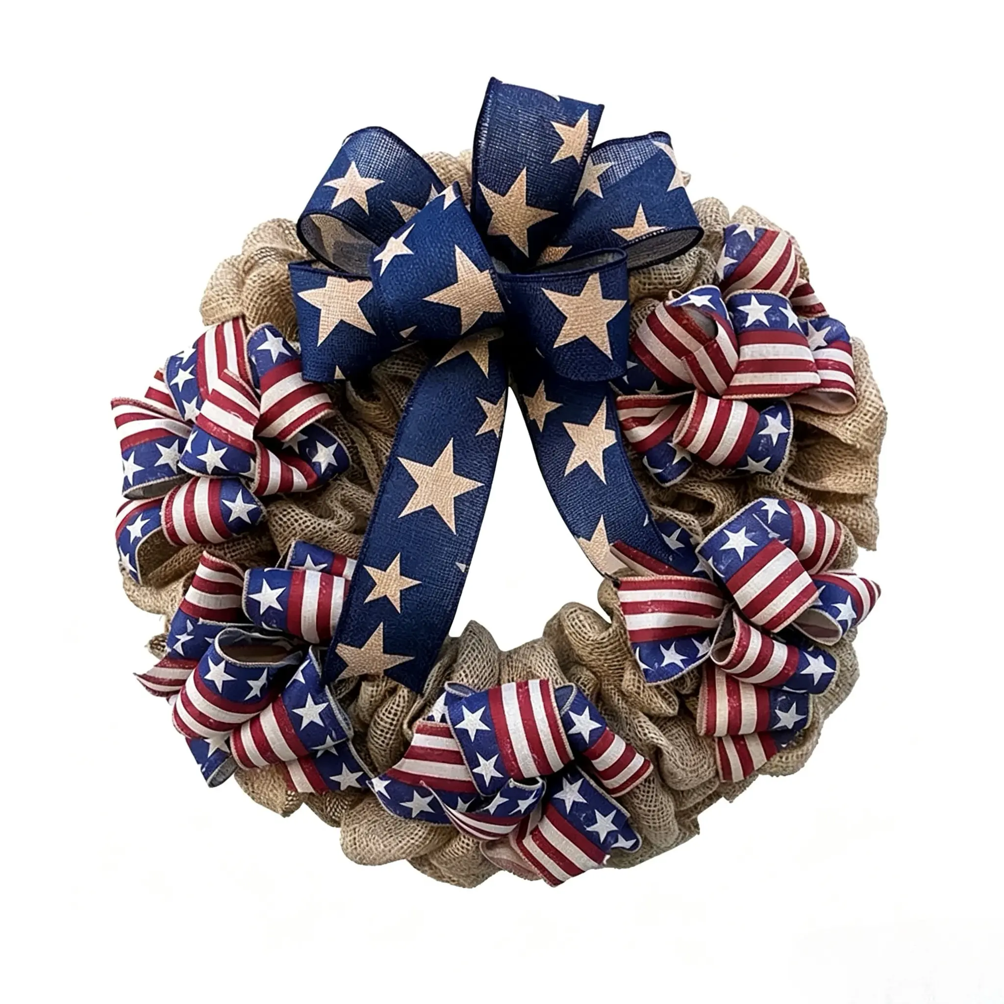 Red and blue woven ribbon Independence Day wreath