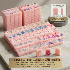 160-Piece Pink Paris-Style Crystal Acrylic Hand-Rub Tiles Indoor Leisure Game Set, Ideal Household Family Holiday & Housewarming Gift
