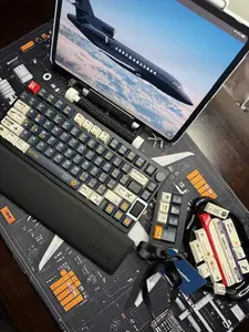 Aviation Theme Wireless Full Set with Supplier Warranty Complete Keyboard Set for Aviators Including Aluminum Base Mechanical Keyboard with Matching Airplane Desk Mat Artisan KeyCaps & LCD Screen