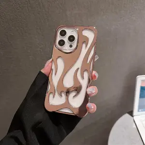[KQ]Fashion Flame Pattern Soft Phone Case Cover For IPhone17 16 15 14 13 12 11Pro Max, Electroplating Hollow Heat Dissipation Phone Cases For IPhone Series Accessories
