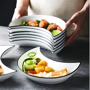Ceramic Dinnerware Set, Moon-Shaped Plates, Burger & Snack Decorative Dishes, Perfect for Family Parties, Picnics, Bbqs, Birthdays & Weddings