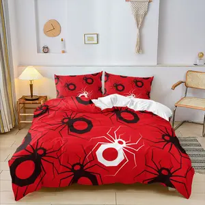 3 Piece Red, Black and White Spider Digital Printed Comforter Set, Superhero Theme Soft Bedding Sets, Soft and Comfortable, With Zipper Closure, Suitable For Bedroom and Guest Room Decoration, Decorative Bedding Set, All-Season Versatile