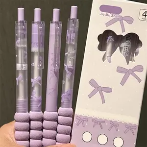 4pcs Heart Bow Press Quick-Drying Gel Pens, Aesthetic Pens, 0.5mm Black Ink, Ideal for Exams and Office Signatures - Valentine'S Day Gift Pen