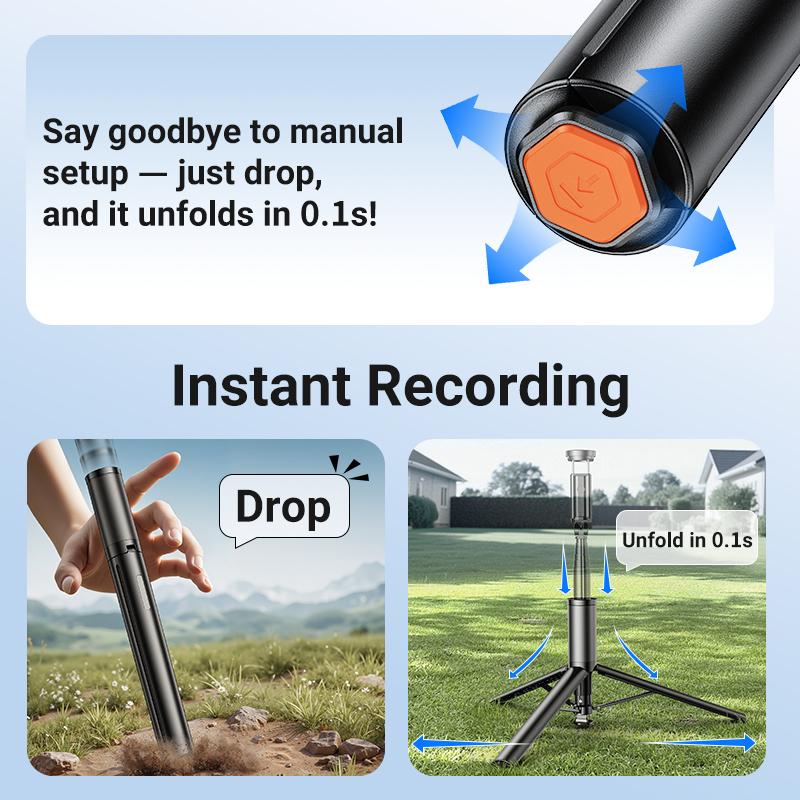 68inch Portable Selfie Stick Tripod,  Automatic Unfolding Design, One Click Open Tripod, 1.75m extendable selfie stick,  with bluetooth remote control for iPhone & Android