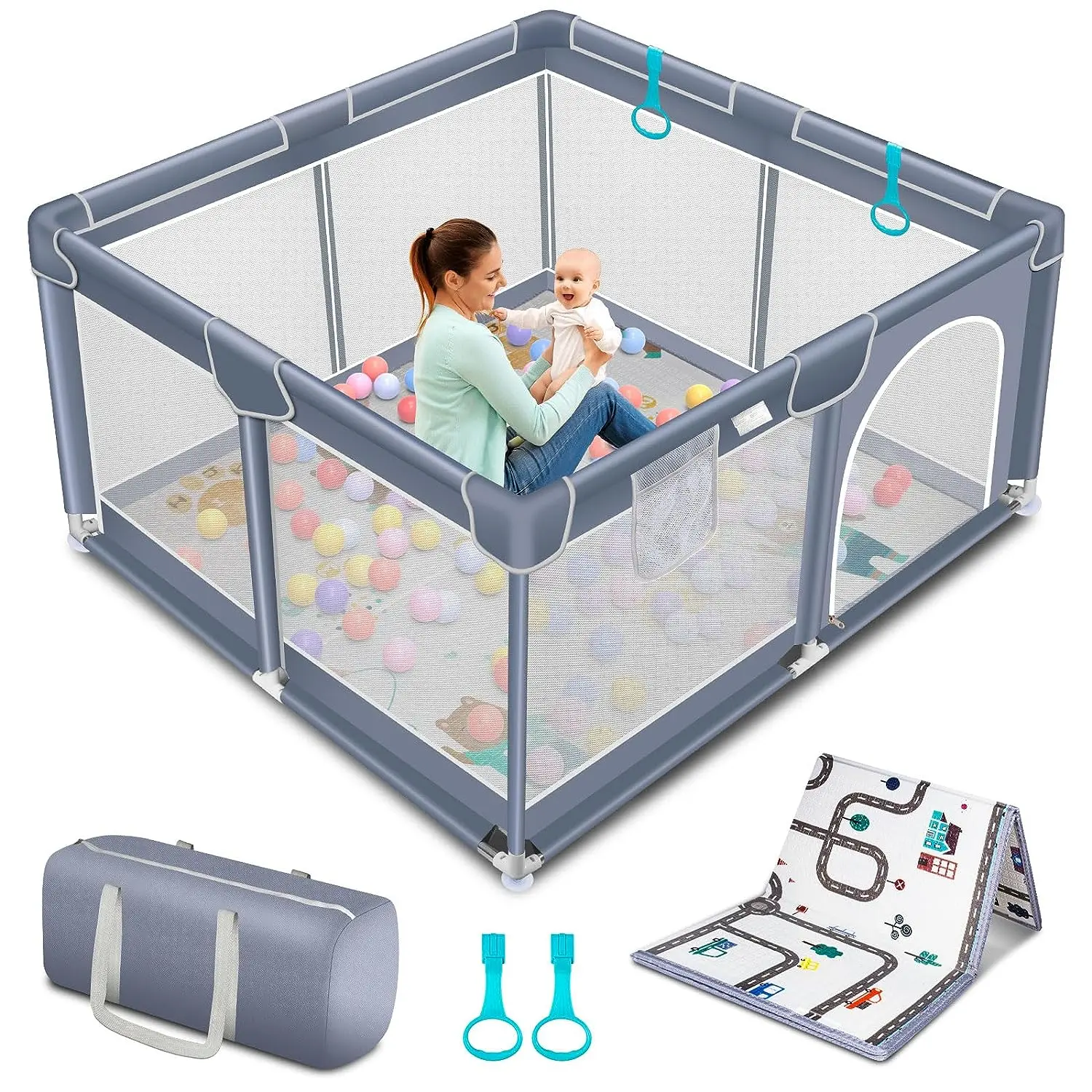 Baby Playpen with Anti-Slip Mat for Indoor&Outdoor Playard Kids Activity Center with Gate, Portable Fence Area for Babies and Toddlers playpen Summer Sale