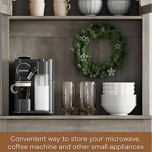 【Christmas Gift】Gray Kitchen Food Cabinet with Glass Doors Large Drawer Adjustable Shelves Cable Hole and Anti Tilt Design Gray