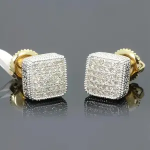Luxury Stone Square Stud Earrings 10mm with screwback texture, ideal for weddings, birthdays, New Year and Mother's Day gifts, hip-hop accessories for men