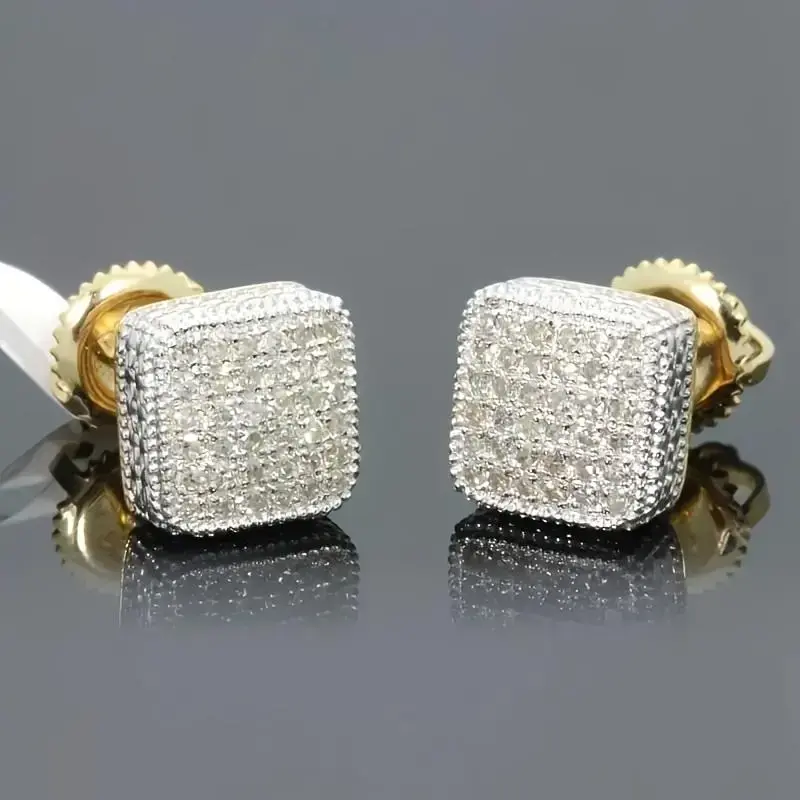Luxury Stone Square Stud Earrings 10mm with screwback texture, ideal for weddings, birthdays, New Year and Mother's Day gifts, hip-hop accessories for men