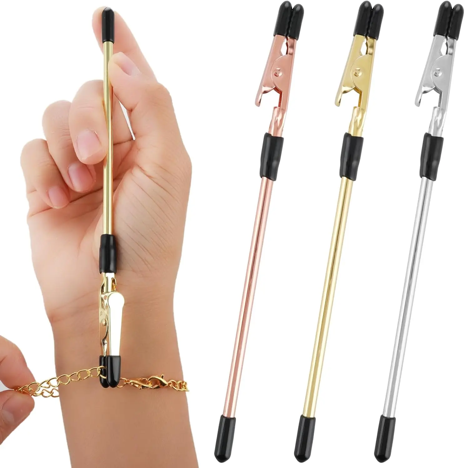 3 Pcs Bracelet Clasp Helper Tools, Stainless Steel Portable Jewelry Clasp Helpers Quick Release Fastening and Hooking Equipment for Necklace, Watch Band, Ties, Zippers, Keychain, Closures