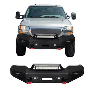 TIOYAR Steel Front Bumper Black Texture for 2003-2006 GMC Sierra 1500/2500HD/3500 with Winch Plate LED Lights 2 x D-Rings Off-Road Performance