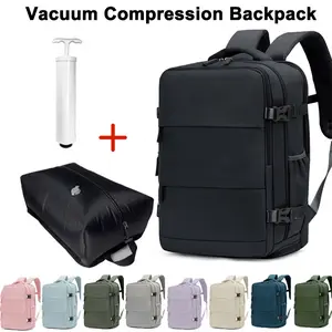 Vacuum Compression Travel Backpack Set with Manual Pump, 16L Detachable Storage Bag, 15.6" Laptop Compartment, Shoe & Wet Pocket, Carry On Backpack