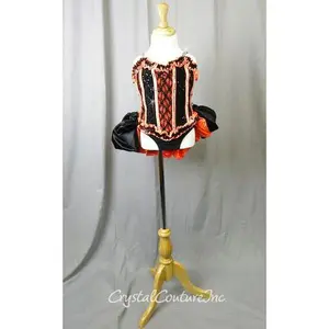 Custom Orange and Black Corset Style Leotard with Bustle Skirt - Swarovski Rhinestones