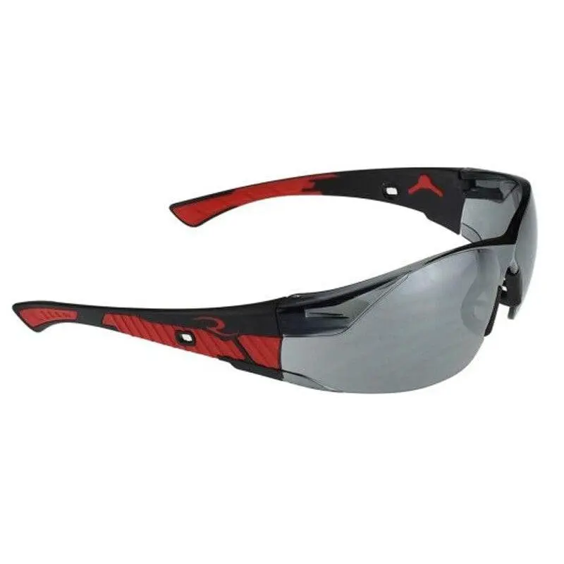 Radians Obliterator Safety Glasses, Black-Red Frame, Silver Mirror Lens, Industrial Work Safety Gear