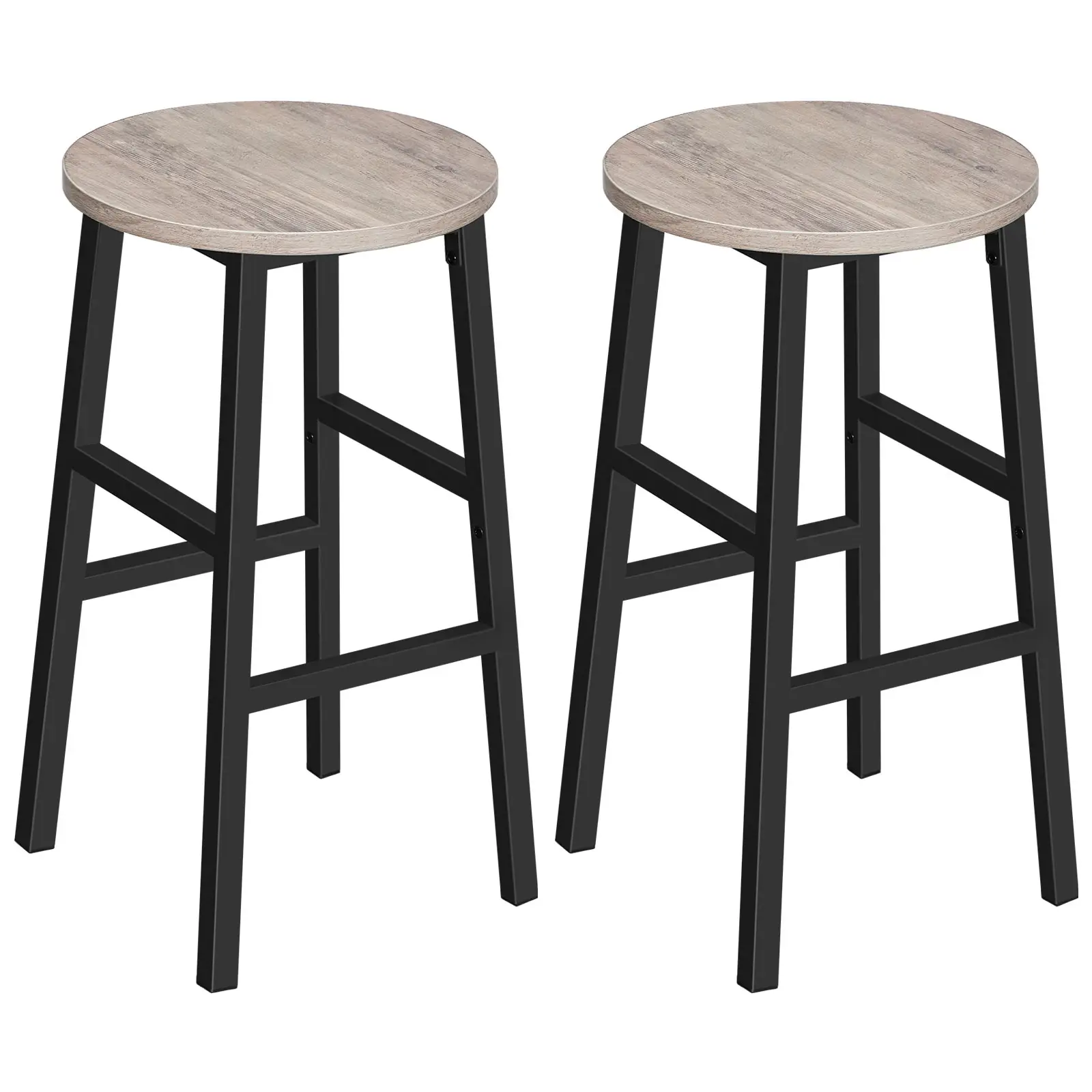 MAHANCRIS 24.4" Bar Stools, Set of 2 Round Bar Chairs with Footrest, Industrial Bar Stools, Easy Assembly, for Dining Room, Kitchen, Greige