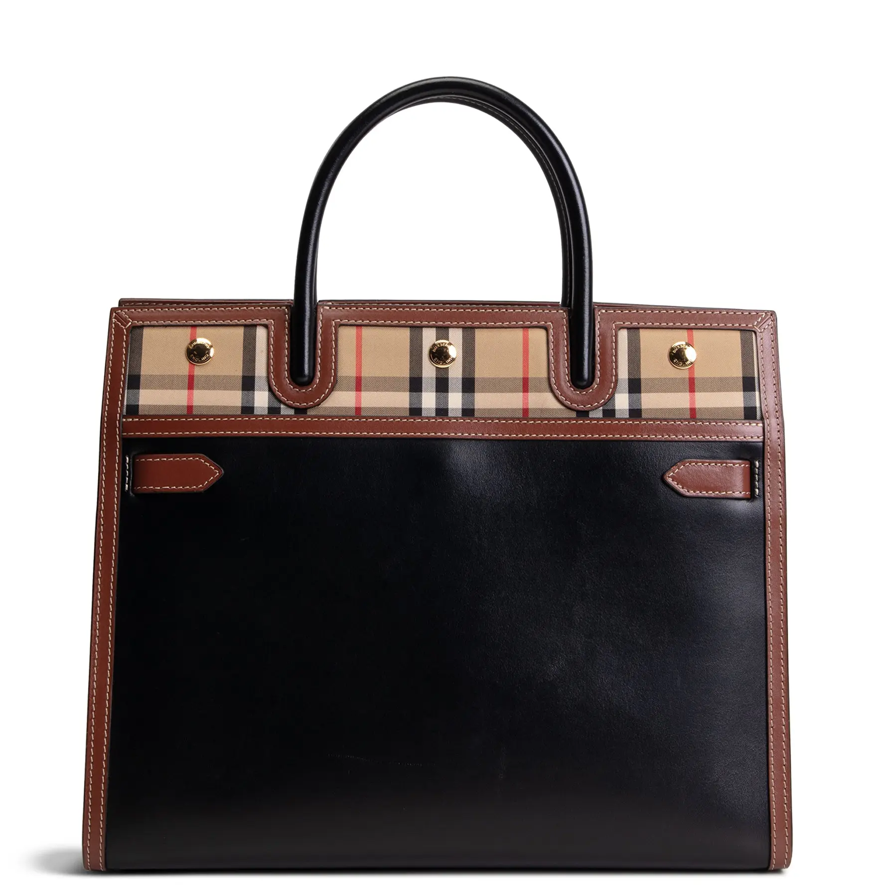 Pre-owned BURBERRY Leather Tote Bags Check Two Handle Title Tote Large Missing Strap