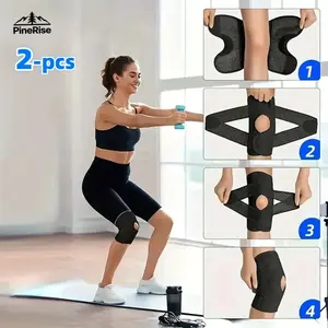 2pc Plus Size Knee Brace for Knee Pain, Compression Knee Support with Air Mesh Fabric, Adjustable Knee Wrap with Side Stabilizers, Ultra-Soft Bandage for Sports, Running, Meniscus Tear, ACL, Arthritis Relief