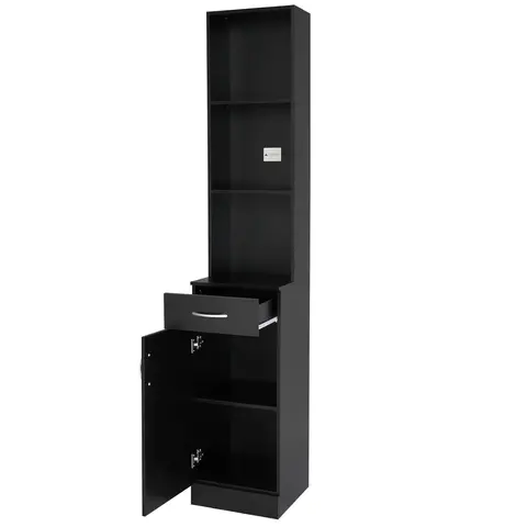 OmySalon Commercial Salon Furniture Storage Cabinet - Stable Simple Design, Lockable Drawer with Sliding Drawer Track, 5 Compartments, Shelves, Durable MDF, 70.1x13.4x13in for Beauty Salon