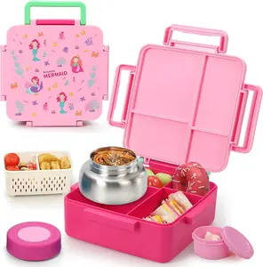 Bento Box for  with Thermos, [Large Capacity] Insulated  Lunch Box with 4 Compartment for Ages 3+, Drop-Proof & Dishwasher Safe Lunchbox Container