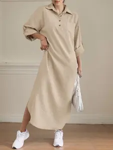 Women's Solid Long Sleeve Dress, Casual Fashion Loose Dress, Women's Dress for Daily Wear, Womenswear