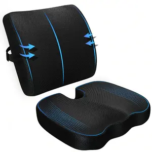 Memory Foam Seat Cushion & Lumbar Support Pillow Set for Car Seat, Office Chair, Gaming Chair & Wheelchair, Ergonomic Back Support for Sciatica, Tailbone & Back Pain Relief, Gift for Friend Family #Summervibes