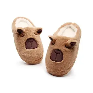 Cute Animal Fall Winter Capybara Cotton Slippers for Men and Women, Cozy Indoor Warm Plush House Shoes, Quiet Couple Home Footwear