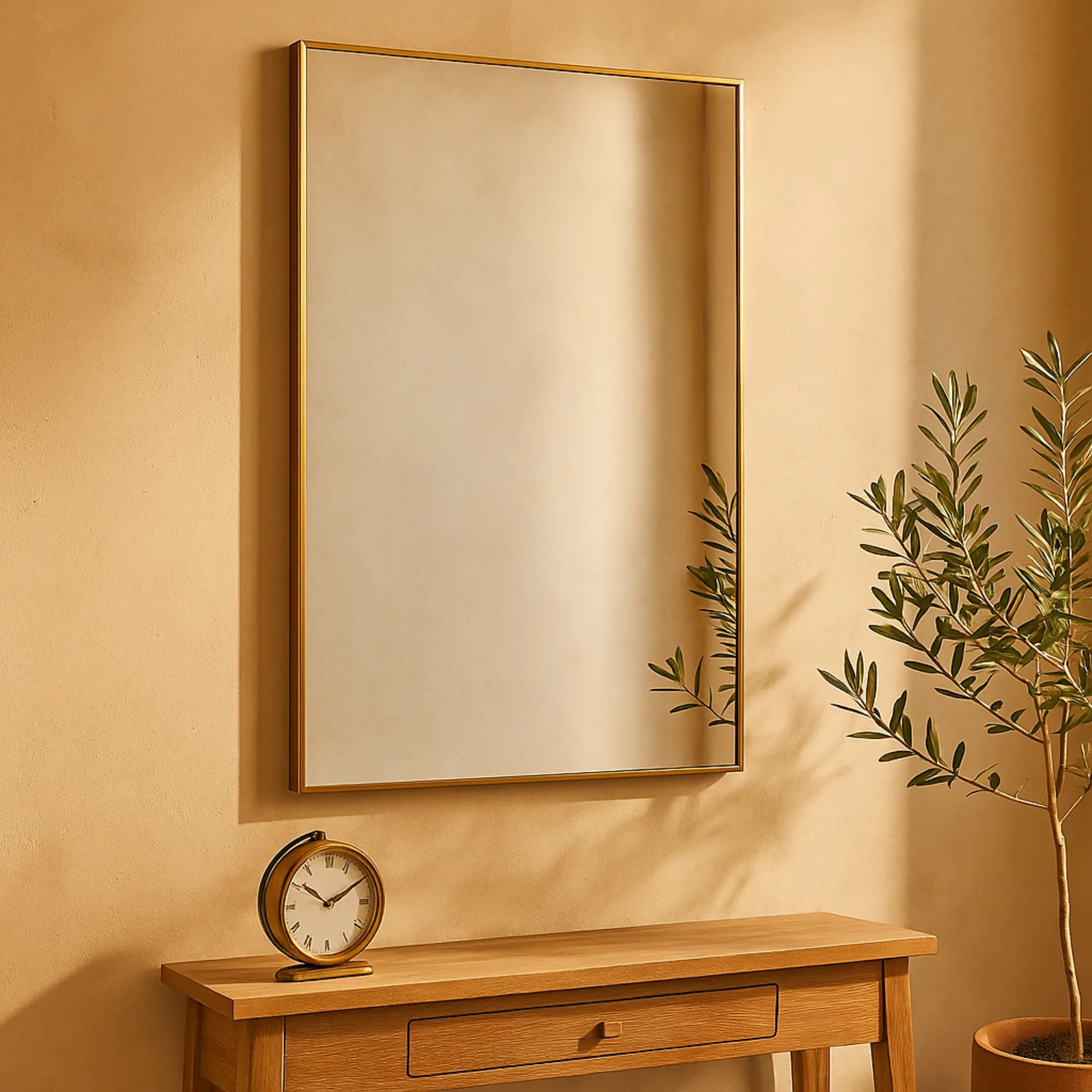 CosmoLiving by Cosmopolitan Minimalist Gold Metal Wall Mirror, Thin MDF Frame, Mountable Home Decor for Entryway, Reflective