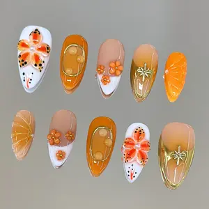 NailVesta GOLDEN NECTAR – 100% Handcrafted 3D Press-On Nails | Reusable, Long-Lasting, Salon-Quality