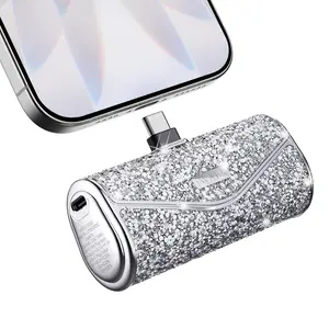 iWALK Sparkly Portable Charger 5000mAh 22.5W USB-C Cable Fast Charging Power Bank for iPhone 17/16/15 & Samsung S25/24 Cordless Diamond Look Lightweight Rechargeable Wireless Battery Pack