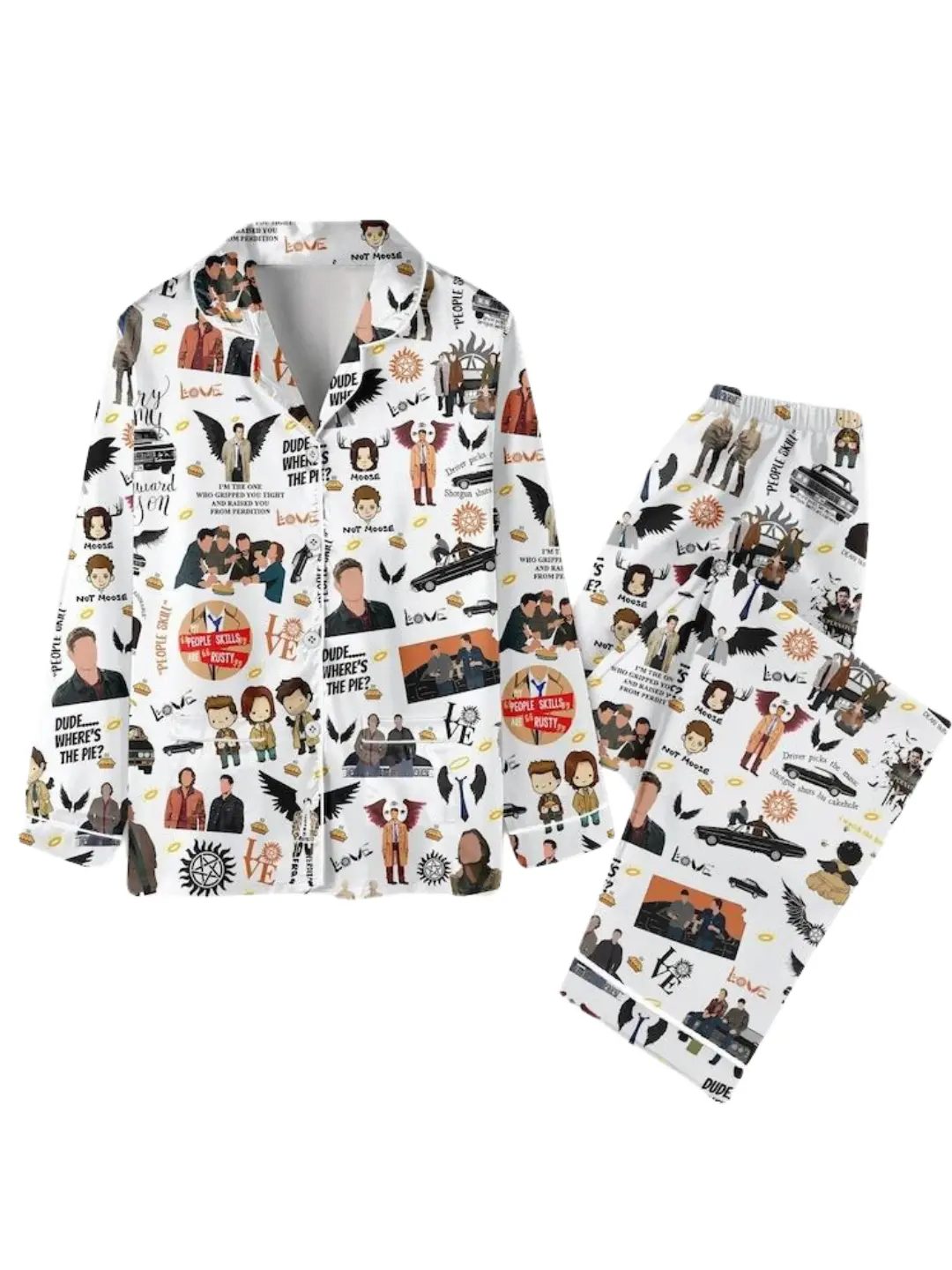 Supernatural PJS, Sam And Dean Winchester Satin Pajamas, Supernatural