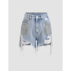 Cider [2 colors, size 2-26] Diamond Tassels Ripped Denim Shorts SwimWeek