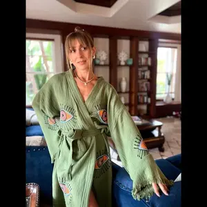 Boho Morning robe, Organic Cotton Robe, Bridal Robe, Bathrobe, Bohemian KImono, Bridesmaid Robe, Gift for Her(Sheets)