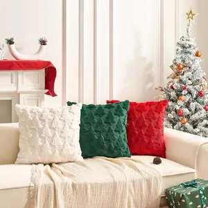 Christmas Pillow Cover, Reversible Fur, Pine Tree Pattern, Zipper Closure, 45.72x45.72cm, Winter Holiday Home Decor
