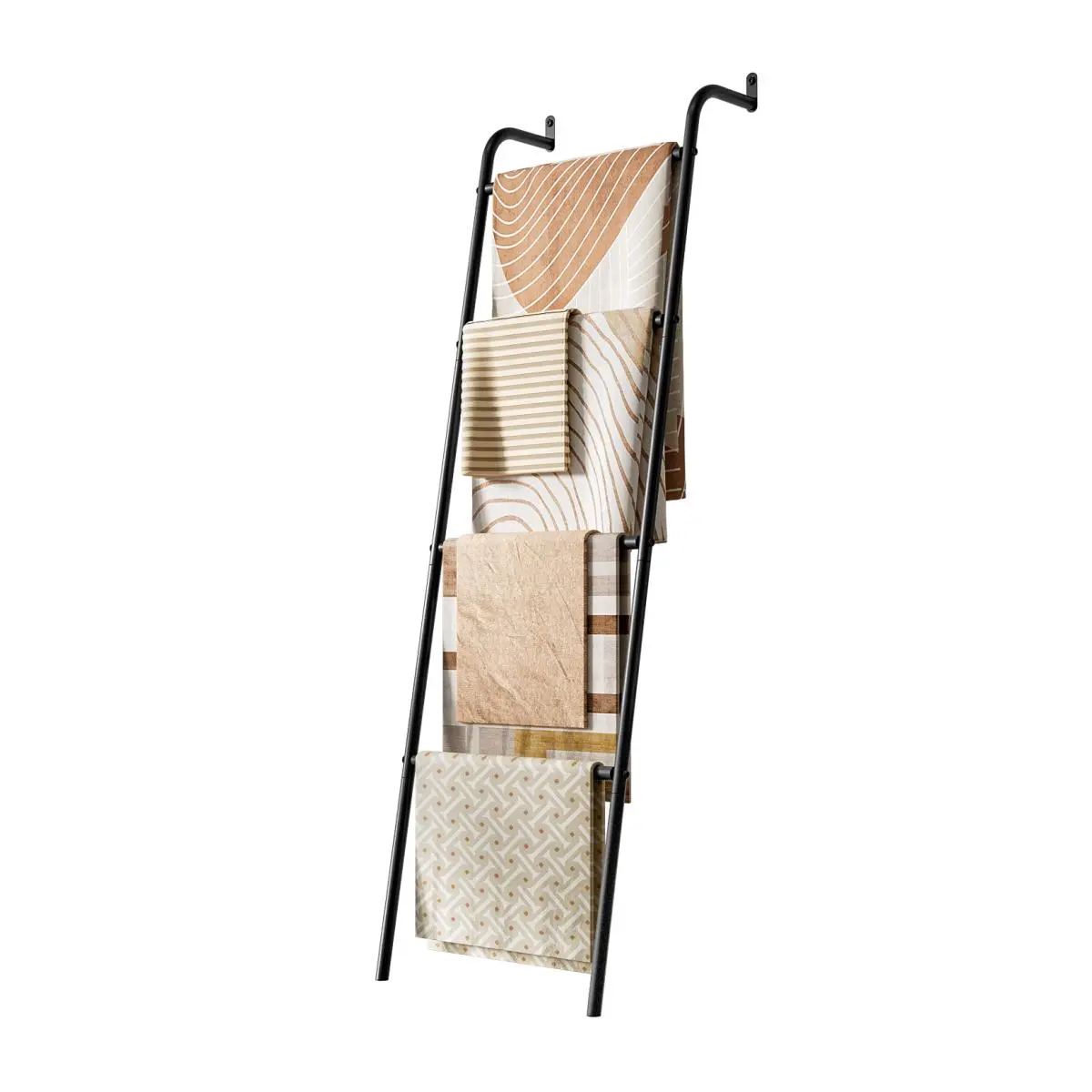 Blanket Ladder 4-Layer Towel Racks Wall-Leaning Blanket Holder Decorative Display Metal Ladder Shelf Stand Hangable for Livingroom Bathroom Bedroom