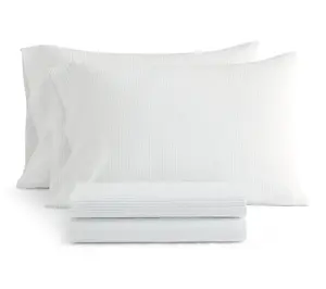 Martha Stewart Dottie Stripe W hite/Green Cott on Twin Sheet S