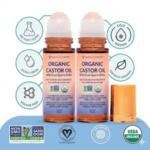 body  oils 2pcs Organic Castor Oil Roll-On with Rose Quartz | 100% Natural, Suitable for Body Skin, Eyebrows, Eyelashes, and Hair | Cold Pressed